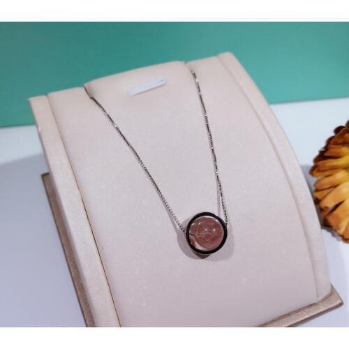 Hot 100% 925 Sterling Silver Pink Color Round Circle Pendant Necklace Natural Strawberr Crystal Gems Stone Necklace For Women