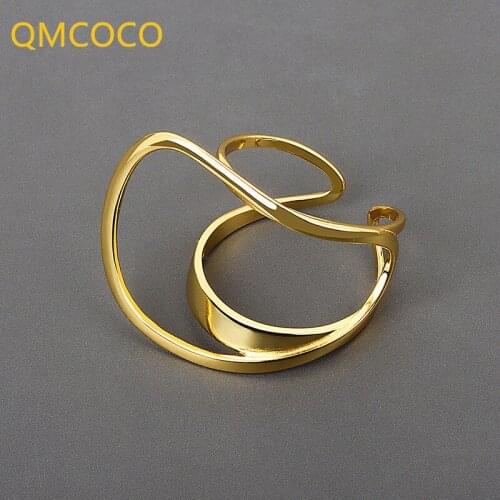 QMCOCO925 Silver Open Adjustable Ring For Woman Minimalist Double Line Smooth Ring Of Party Gifts Fine Jewelry