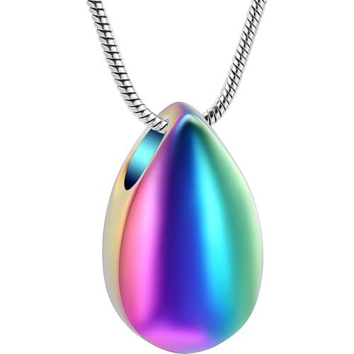Rainbow Stainless Steel TearDrop Cremation Jewelry For Ashes High Polished Keepsake Necklace Urn Memorial Pendant Women