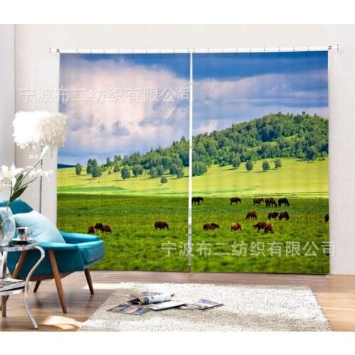 Green grassland Luxury Blackout 3D Window Curtain For Living Room Bedroom Customized size Drapes Cortina Rideaux Cushion cover