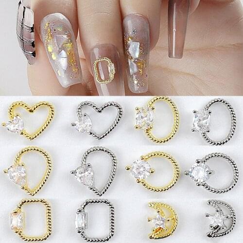 3D Frame Nail Stickers DIY Gold Silver Metal Frame Heart Moon Decals Curve Nail Art Sliders Self Adhesive Decorations Manicure