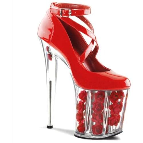Carpaton marriage women sexy bridal shoes wedding 20 cm perspex heels 10 cm platform sexy pumps red white heels flower Sandals
