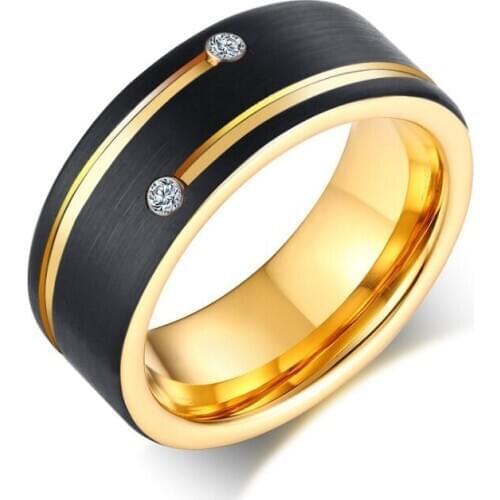 Himongoo 8MM Silver Mens Tungsten Carbide Ring Engagement Wedding Bands Inlay Wood Comfort Fit Fine Jewelry