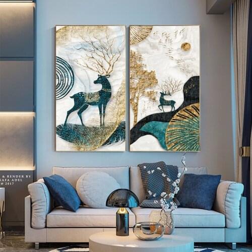 Modern Abstract Gold foil Canvas Poster Nordic Landscape Wall Art Print Decoration Picture for Living Room Bedroom Wall Poster