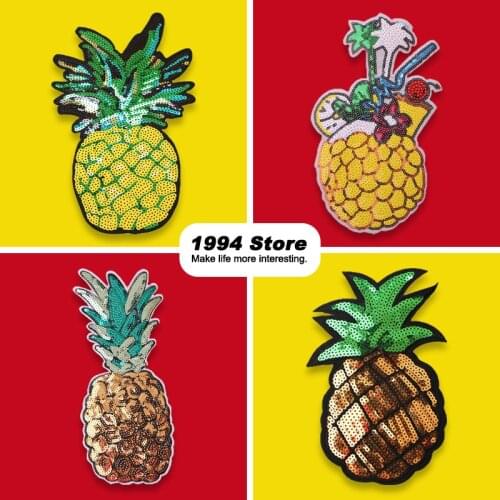 Yellow Pineapple Sequin Patch Fabric For Sewing DIY Fashion Cute Fruit Badge Iron-On Sticker For Clothes Embroidered Application
