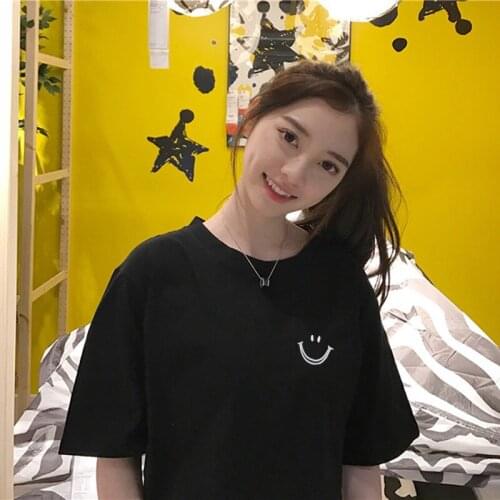 2020 Korean Women T Shirts Short Sleeve Smile Printed O-Neck Female T-Shirts Casual Tee Tops Woman Harajuku Clothing