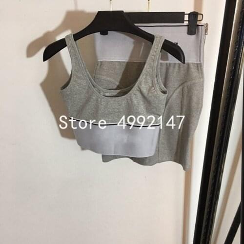 Women color block elastic casual skirt set spaghetti strap short top + high waist bodycon pencil skirt 2 pieces set outfit y651