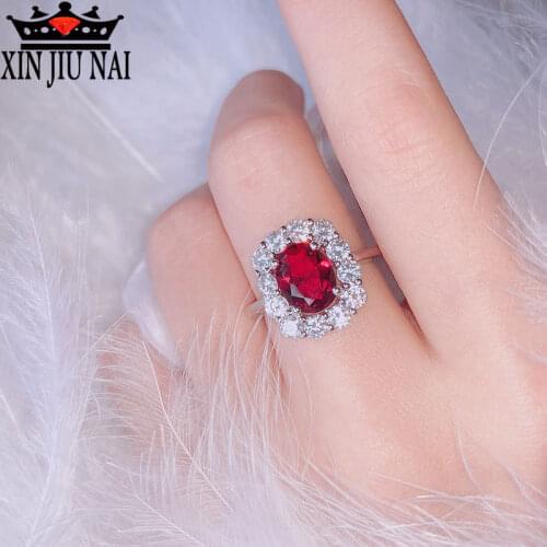 Ruby Square Engagement Ring Womens Inlaid Full Diamond Shine Rhinestone Luxury Party Womens cubic zirconia ring Jewelry