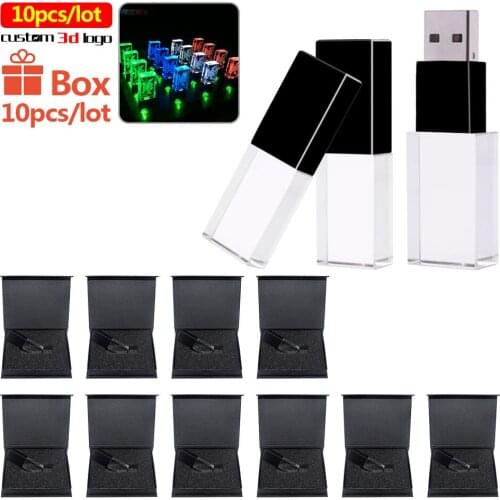 10pcs/lot Crystal USB Flash Drive 4GB Personalize 3d logo 128G Pen drive64GB 32GB 16GB USB Memory Stick for wedding photography