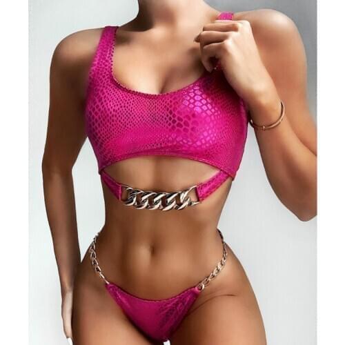 2020 Bikini Sexy Snake Swimwear Women Two Piece Swimsuit Summer Beach Wear Bathing Suit Female Metal Chain Biquini