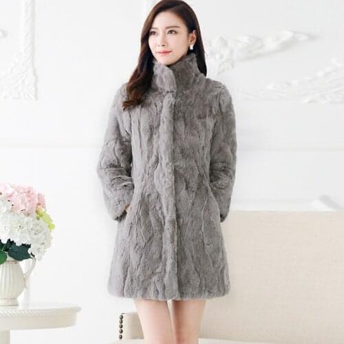 2020 Real Rex Rabbit Fur Coat Womens Natural Fur Coats Winter Warm Jackets For Women Long Slim Outerwear HF36C004