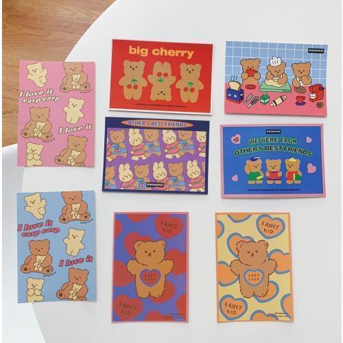 4 Sheets Cartoon Bear Cute Card Set Postcard Color Double Sided Creative Greeting Blessing Card Room Wall Diy Decorative Sticker