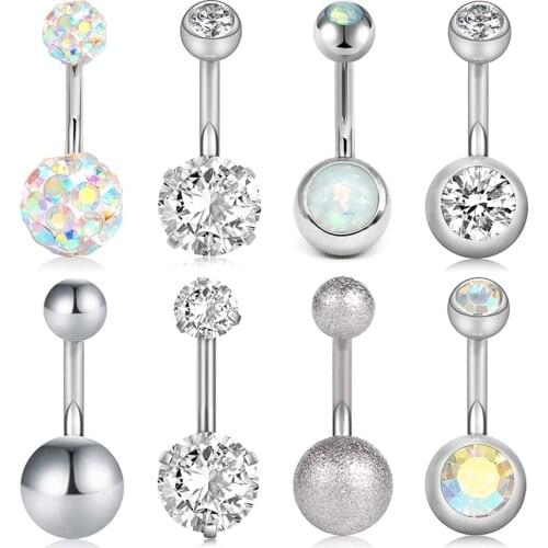 8Pcs Short Belly Button Rings 14G Stainless Steel for Women Girls Navel Belly Rings Crystal CZ Barbell Body Piercing 6mm 10mmBar