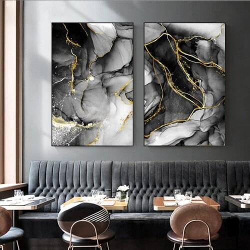 Nordic Grey Golden Fluid Art Marble Texture Abstract Wall Art Canvas Poster And Print For Modern Home Living Room Decoration