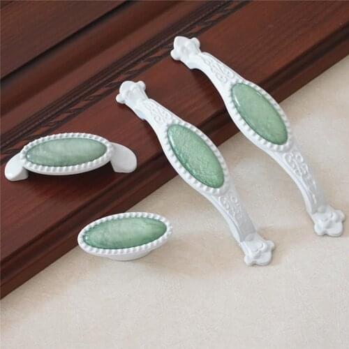 White Dresser Knob Drawer Pull Knobs Green Porcelain Kitchen Cabinet Door Handle Furniture Hardware