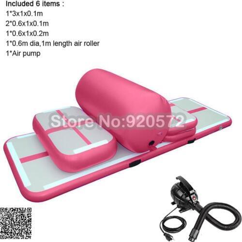 Free Shipping 6 Pieces(4 mat+1 roller+1 pump)Inflatable Home Gym Equipment Air Track Training Set / Air Gym Mat For Home Edition