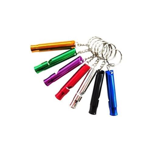 Free ship Mini Aluminum Alloy Whistle Keyring Keychain For Outdoor Emergency Survival Safety Sport Camping Hunting Random Color