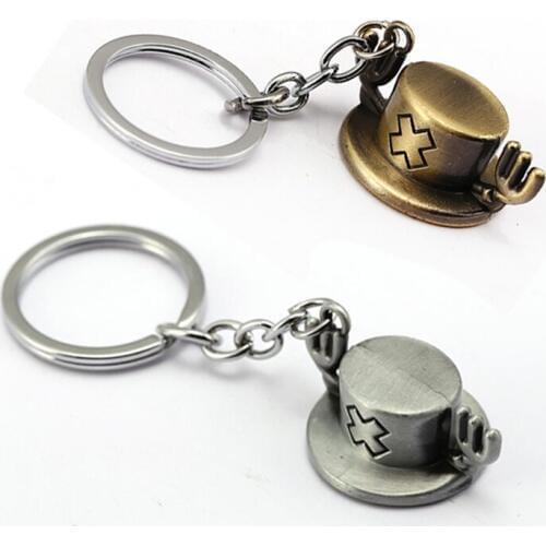 One Piece Keychain Tony Tony Chopper figure hat Metal Pendant Keyring bronze Key Holder Wholesale Gift for Men Boyfriend
