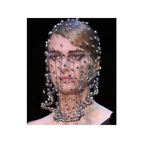 Black Wedding Veil for Bridal Headwear Headings Crystal Beaded Mask for Face Hair Accessories Veils For Wedding Party Woman