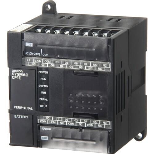 CP1E-N14DR-D PLC, 24 VDC supply, 8 x 24 VDC inputs, 6 x relay outputs 2 A, 8K steps program + 8K words data memory, RS-232C port