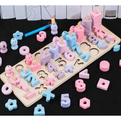 Wooden Number Shape Color netic Fishing Game Toys for Kids Early Educational Learning Matching Board