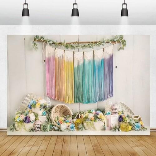 Photo Background Blooms Flowers Colorful Rattan Home Decor Child Shoot Birthday Party Princess Photography Backdrop Photocall