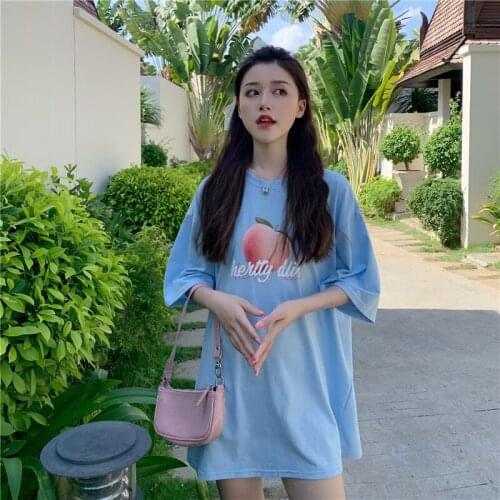 Summer Kawaii Sweet Peach Fruit Graphic Short Sleeve T-Shirt Short Sleeve Top Student Korean Style Harajuku e Girl Womens Tops