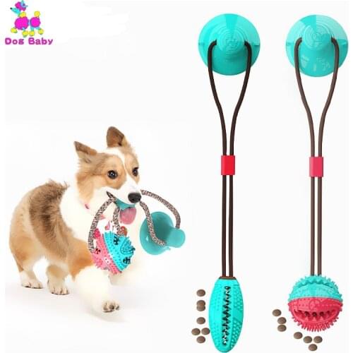 Dog Bite Toy with Suction Cup Doggy Pull Ball Multifunction Pet Molar Bite Toy Rubber Dog Tug Rope Ball Pet Clean Brushing Stick