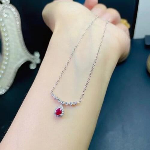 Sterling Silver Ruby Necklace for Office Woman 4mm*5mm Natural Ruby Silver Necklace 925 Silver Ruby Jewelry Gift for Woman