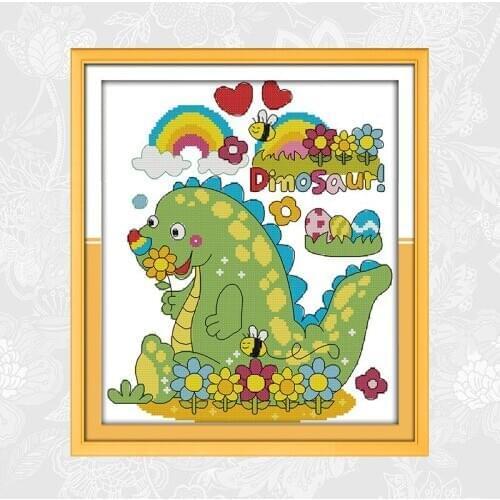 Dinosaur Paradise Cross Stitch kits, DIY Handmade Embroidery Needlework Set, Printed Fabric Cartoon Cross-stitch Home Decoration