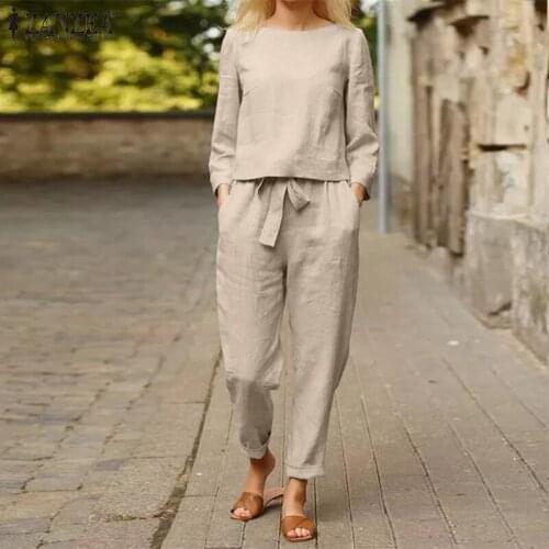 2021 Work OL Office Sets Solid Blouse Loose Harem Trousers ZANZEA Women Casual Sets Autumn Long Sleeve Suits Solid 2PC Oversize