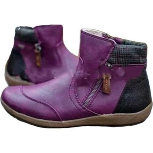 Autumn and Winter Europe and America Plus Size Women Martin Boots Double Zipper Lattice Women Boots Flat Bottom