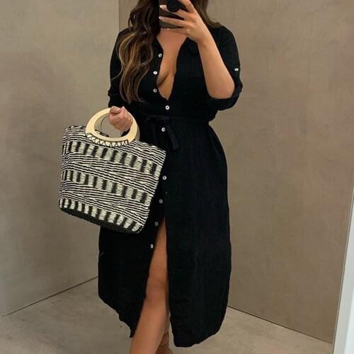2021 Sexy Women Dress Solid Color Loose Fashion Autumn Buttons Shirt Long Sleeve Dresses For Women Robe Femme Été