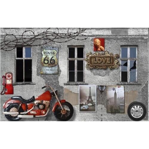 Custom mural photo wallpaper 3d Retro nostalgic motorcycle bar brick wall background living room Wallpaper for walls in rolls