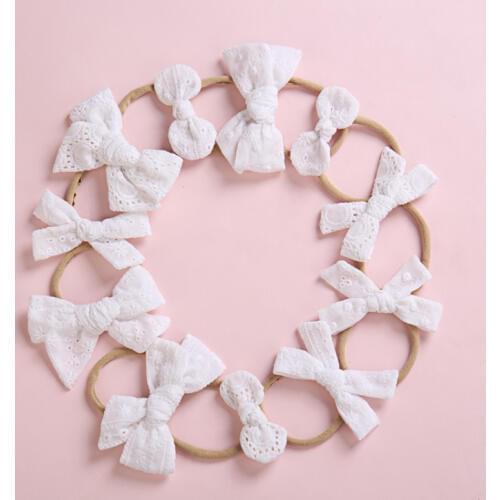 36pc/lot New 4" White Color Cotton Fabric Bows Nylon Headbands Girls Lace Hair Bow Headbands Children Girls Hair Accessories