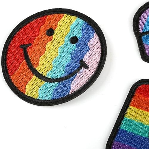Rainbow Color Smiley Patches DIY Cloth Stickers Embroidery Cute Patch Clothing Accessories Stickers Iron on Patches for Clothes