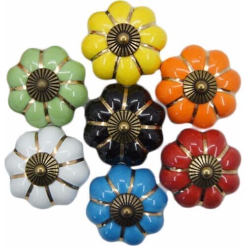 Cute Rose Pumpkin Ceramics Kitchen Cabinet Drawer Handles Knobs For Drawer Wooden Jewelry Box Furniture Hardware Pulls Handle