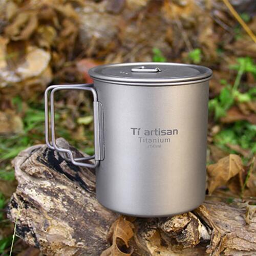 Tiartisan Water Cup Titanium Folding Handle Water Mug 750ml Folding Handle with Lid Ultralight Portable Coffee Cup 120g Ta8315