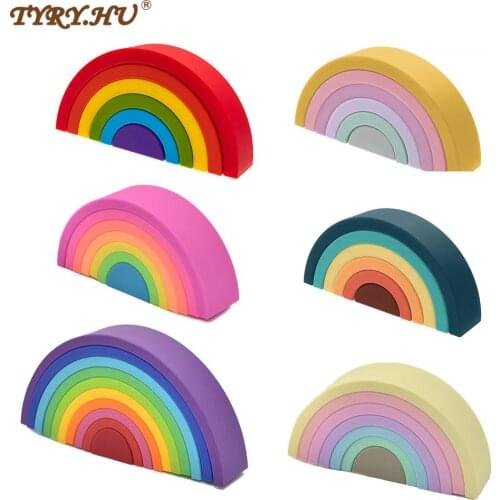 TYRY.HU 7/10pcs Baby Soft Rainbow Education Building Block Teether Silicone Teethers 3D Folding Stacking Blocks Toys BPA Free