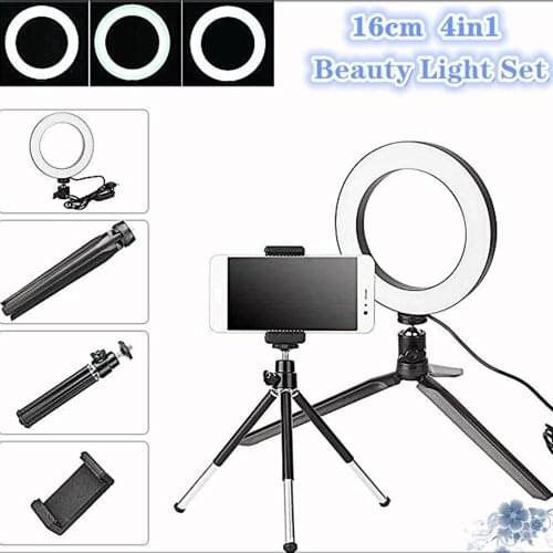 Live Broadcast Dimmable Desktop 16cm (6.3 inches) Ring LED Light Mobile Phone Beauty Selfie Photography Fill Light Phone Holder