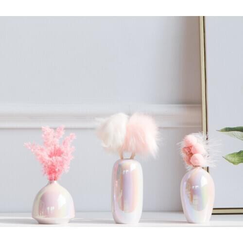 Pink vase girl heart ceramic vase creative living room bedroom home ornament rainbow pearl flower with dried flowers vase