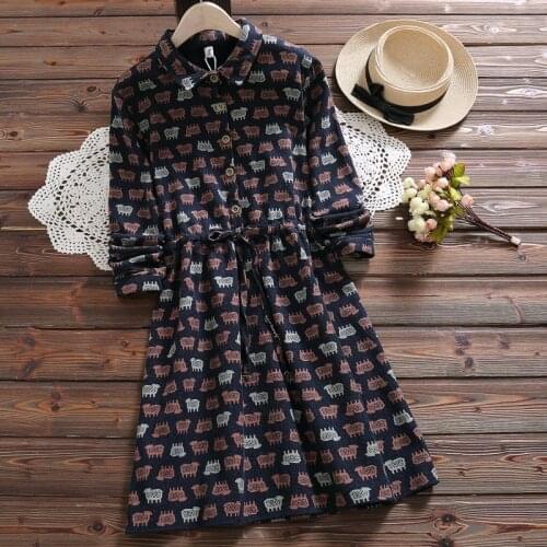 Women warm soft winter dress new fashion cartoon print long sleeve cute kawaii elegant vintage mori girl dress