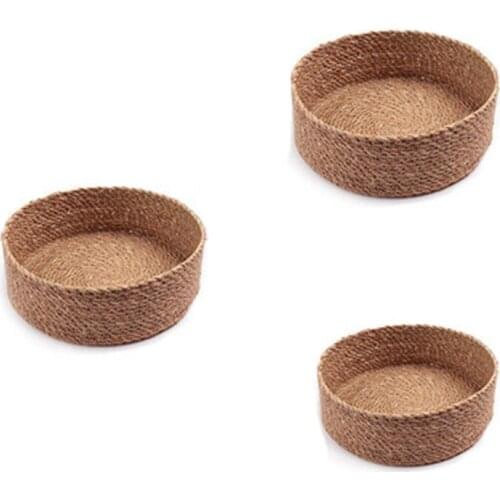 1Set/3Pcs Weaving Snack Storage Box Handmade Storage Baskets Wicker Wardrobe Table Round Gift Box Wicker Home Sundries
