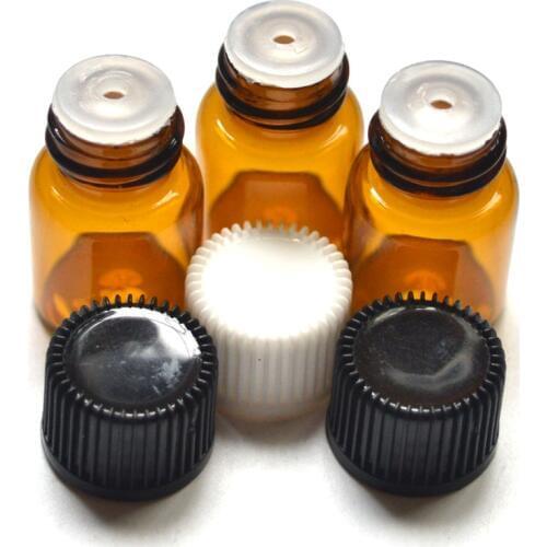 10pcs/lot Small 2ml Amber Glass Oil Bottle with Orifice Reducer and Cap Small Essential Mini Bottle Glass Vials