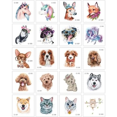 20 PCS/SET Cartoon Tattoos Children Party Makeup Flower Cat Dog Unicorn Butterfly Temporary Body Art Disposable Stickers