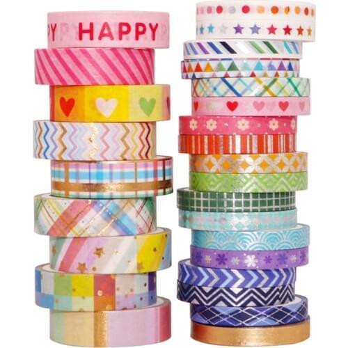 27 Pcs/Set Kawaii Rainbow Washi Tape Cute Gold Foil Masking Tape Decorative Adhesive Tape Sticker Scrapbook Diary Stationery