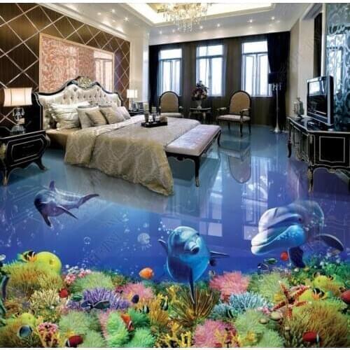 3D flooring dolphin self adhesive brick wallpaper Living room bedroom bathroom pool Waterproof self-adhesive PVC floor