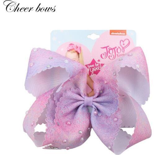 7" Jumbo JO JO Bows Hair Clip for Girls Pearls Rhinestone Hairgrips Handmade Ribbon Hair Bows Children Party Hair Accessories