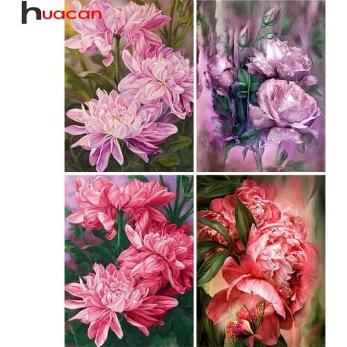 Huacan Full Square Drill Diamond Painting Flowers Peony Embroidery Cross Stitch Decoration Painting With Diamonds Wall Art
