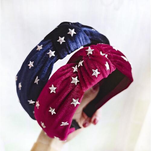 Bohemian Vintage Velvet Knot With Star stamping Headband Knotted Hairband Hair Accessories